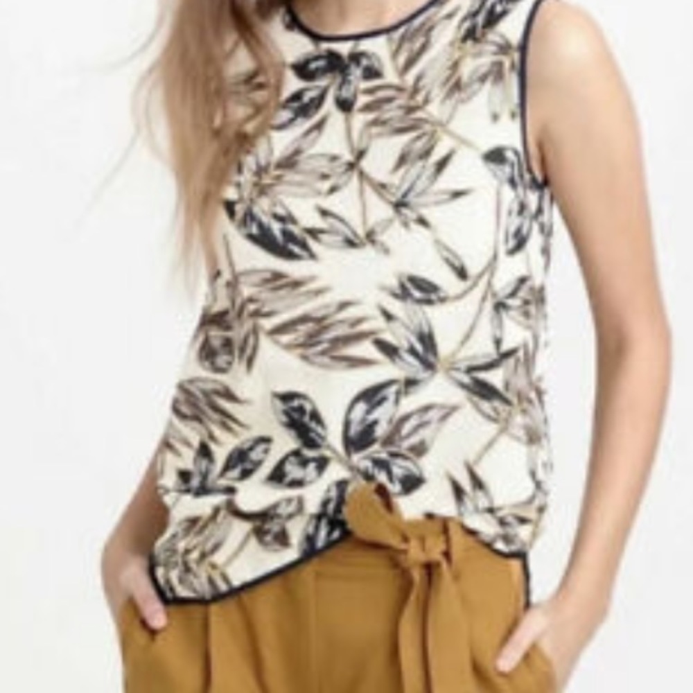 J.CREW Womens Gold Foil Leaf Tank Top Blouse Woven